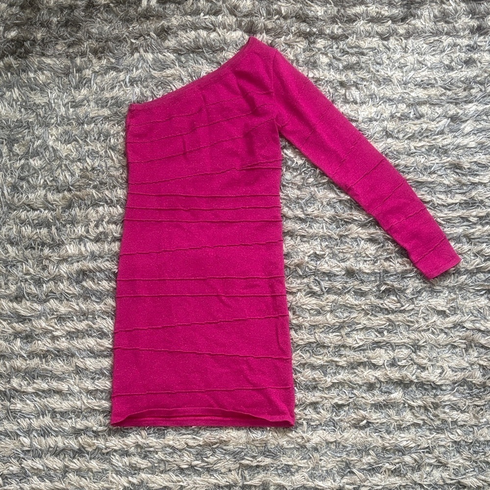 Hot Pink One-Shoulder Bodycon Knit Dress, Size S